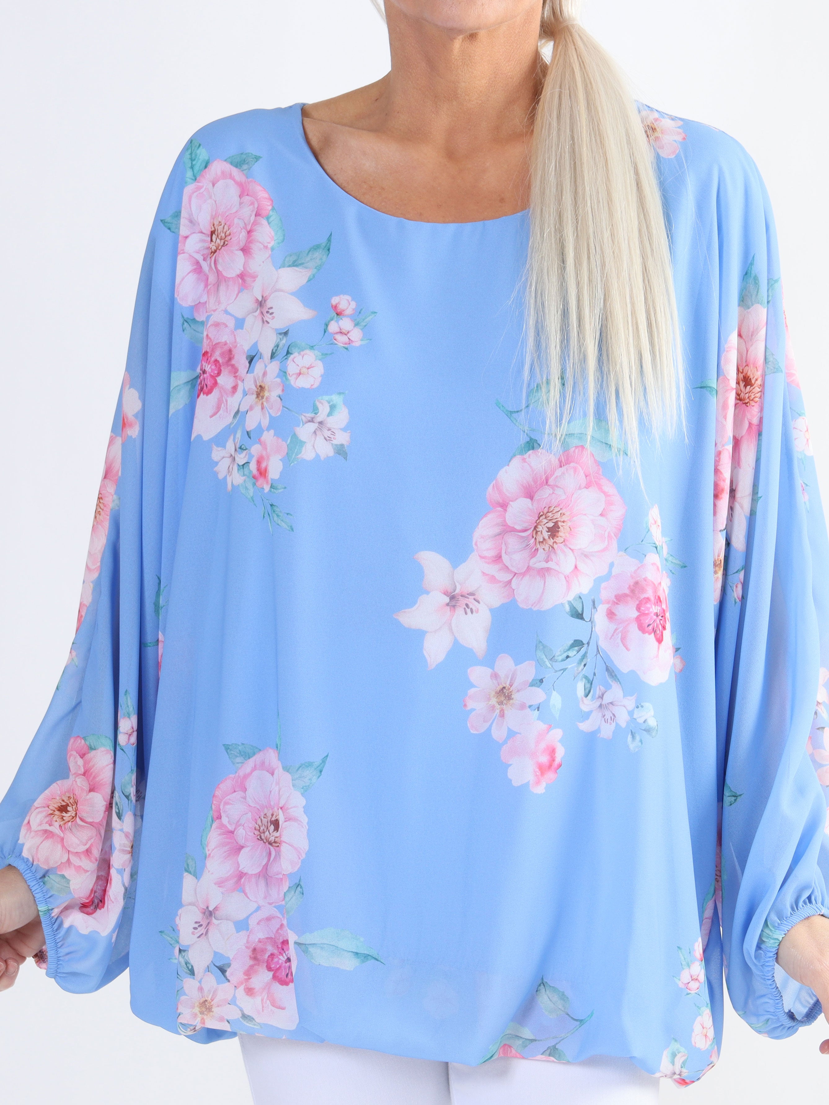 Destiny Rose - Plus size bluse i chiffon med bonderoser